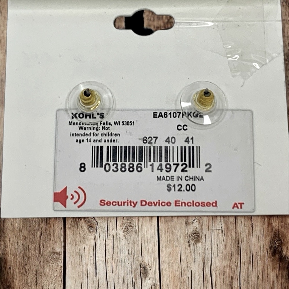 LC Lauren Conrad Gold Plated Pink Enamel Flower & Cubic Zirconia Stud Earrings - Picture 5 of 5